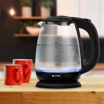 Чайник электрический Vitek VT-7074 1.7л. 2200Вт прозрачный/черный корпус: стекло/пластик от магазина РЭССИ
