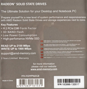 Накопитель SSD AMD PCI-E 3.0 x4 960Gb R5MP960G8 Radeon M.2 2280 от магазина РЭССИ