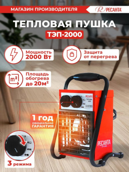 Тепловая пушка электрическая Ресанта ТЭП-2000 2000Вт красный от магазина РЭССИ