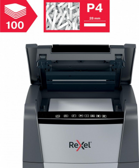Шредер Rexel Optimum AutoFeed 100X черный с автоподачей (секр.P-4) фрагменты 100лист. 34лтр. скрепки скобы пл.карты от магазина РЭССИ