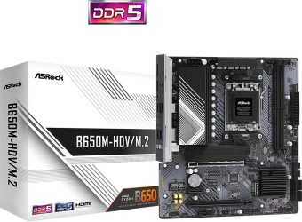 Материнская плата Asrock B650M-HDV/M.2 SocketAM5 AMD B650 2xDDR5 mATX AC`97 8ch(7.1) 2.5Gg RAID+HDMI+DP от магазина РЭССИ