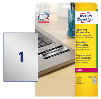 Самоклеящиеся этикетки Avery Zweckform серебристые полиэстер 210x297 мм 20 шт. L6013-20 от магазина РЭССИ