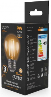 Лампа филам. Gauss 9Вт цок.:E27 шар 220B 2700K св.свеч.бел.теп. G45 (упак.:10шт) (105802109) от магазина РЭССИ
