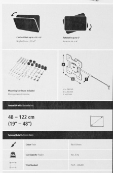 Кронштейн для телевизора Hama TILT TV Premium черный 19"-48" макс.25кг настенный от магазина РЭССИ