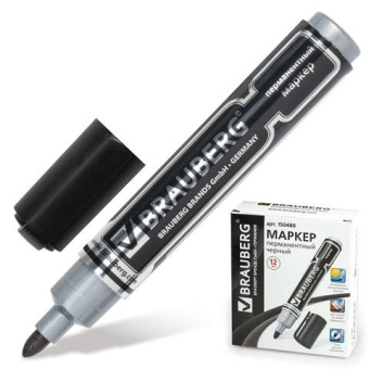 Перманентный нестираемый маркер BRAUBERG Neo черный утолщенный круглый наконечник 5 мм с клипом 150480 от магазина РЭССИ