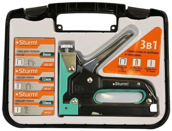 Степлер ручной Sturm! 1071-01-S3 скобы 140 4-14мм / S 10-12мм гвозди J 10-14 мм (кейс в комплекте) от магазина РЭССИ