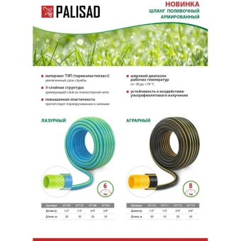 Поливочный армированный 3-слойный шланг PALISAD ТЭП 1/2'' 35 м аграрный PALISAD 67111 от магазина РЭССИ