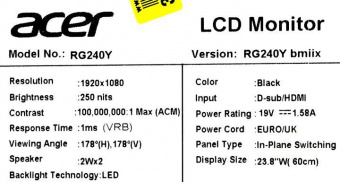 Монитор Acer 23.8" Nitro RG240Ybmiix черный IPS LED 1ms 16:9 HDMI M/M матовая Piv 250cd 178гр/178гр 1920x1080 FreeSync VGA FHD 3.04кг от магазина РЭССИ