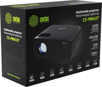 Проектор Cactus CS-PRM.07B.Full HD LCD 3200Lm LS 320Lm ANSI (1920x1080) 1500:1 ресурс лампы:30000часов 1xUSB typeA 3xHDMI 1.16кг от магазина РЭССИ