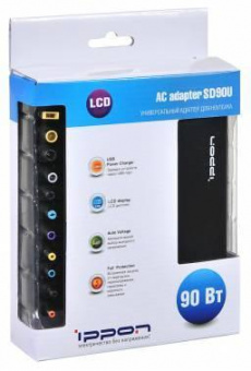 Блок питания Ippon SD90U автоматический 90W 15V-19.5V 11-connectors 4.5A 1xUSB 2.1A от бытовой электросети LСD индикатор от магазина РЭССИ