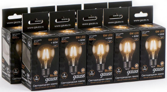 Лампа филам. Gauss 6Вт цок.:E27 шар 220B 2700K св.свеч.бел.теп. A60 (упак.:10шт) (102802106) от магазина РЭССИ