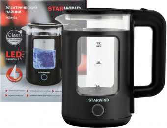 Чайник электрический Starwind SKG1053 1.7л. 1800Вт черный (корпус: стекло) от магазина РЭССИ