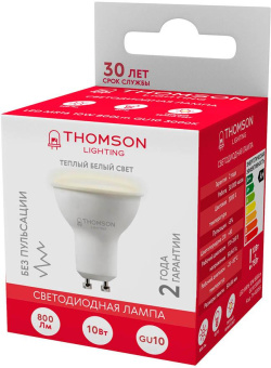 Лампа светодиодная Thomson TH-B2055 10Вт цок.:GU10 полусф. 220B 3000K св.свеч.бел.теп. MR16 (упак.:1шт) от магазина РЭССИ
