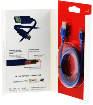Кабель Hama 00187226 USB (m)-micro USB (m) 1м синий плоский от магазина РЭССИ