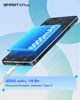 Смартфон Infinix X6526 Smart 8 Plus 128Gb 4Gb белый моноблок 2Sim 6.6" 720x1612 Android 13 50Mpix 802.11 a/b/g/n/ac NFC GPS GSM900/1800 GSM1900 TouchSc Protect FM A-GPS Micro SD max2048Gb от магазина РЭССИ