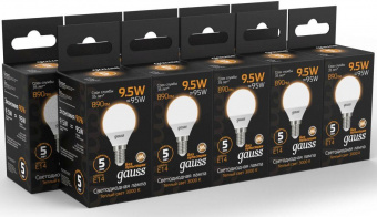 Лампа светодиодная Gauss 9.5Вт цок.:E14 шар 220B 3000K св.свеч.бел.теп. (упак.:10шт) (105101110) от магазина РЭССИ