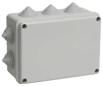 Коробка распаячная КМ41241 для открытой проводки безгалогенная (HF) 150х110х70мм IP44 10 гермовводов серая IEK от магазина РЭССИ