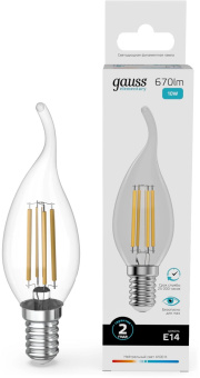 Лампа филам. Gauss Filament 10Вт цок.:E14 свеча св.свеч.бел.нейт. (упак.:10шт) (42120) от магазина РЭССИ