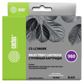 Картридж струйный Cactus CS-LC980BK черный (16мл) для Brother DCP-145C/165C/MFC-250C/290C от магазина РЭССИ