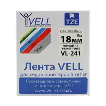 Лента Vell VL-241 (Brother TZE-241 18 мм черный на белом) для PT D450/D600/E300/2700/ P700/P750/E550/9700/P900/2430 320125 от магазина РЭССИ