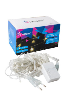 Гирлянда КОСМОС KOC_CUR-V21 Занавес "Бахрома", 48LED, 8 режимов свечения, белый теплый, 1,8x0,5м от магазина РЭССИ
