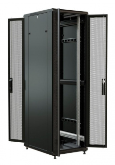 Шкаф серверный WRline (WR-TT-2268-DD-RAL9004) напольный 22U 600x800мм пер.дв.перфор.2ств. задн.дв.перфор.2-хст. 2 бок.пан. 800кг черный 710мм 1166мм IP20 сталь от магазина РЭССИ