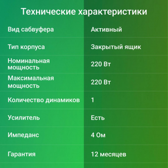 Сабвуфер автомобильный Digma DCS-100 220Вт активный (25см/10") от магазина РЭССИ