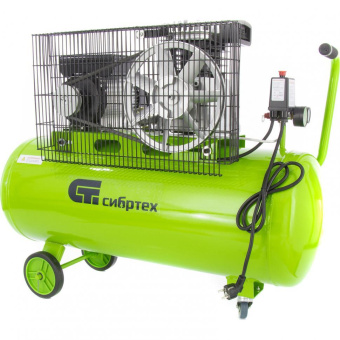 Компрессор поршневой Сибртех КР-2200/100 масляный 350л/мин 100л 2200Вт зеленый/черный от магазина РЭССИ